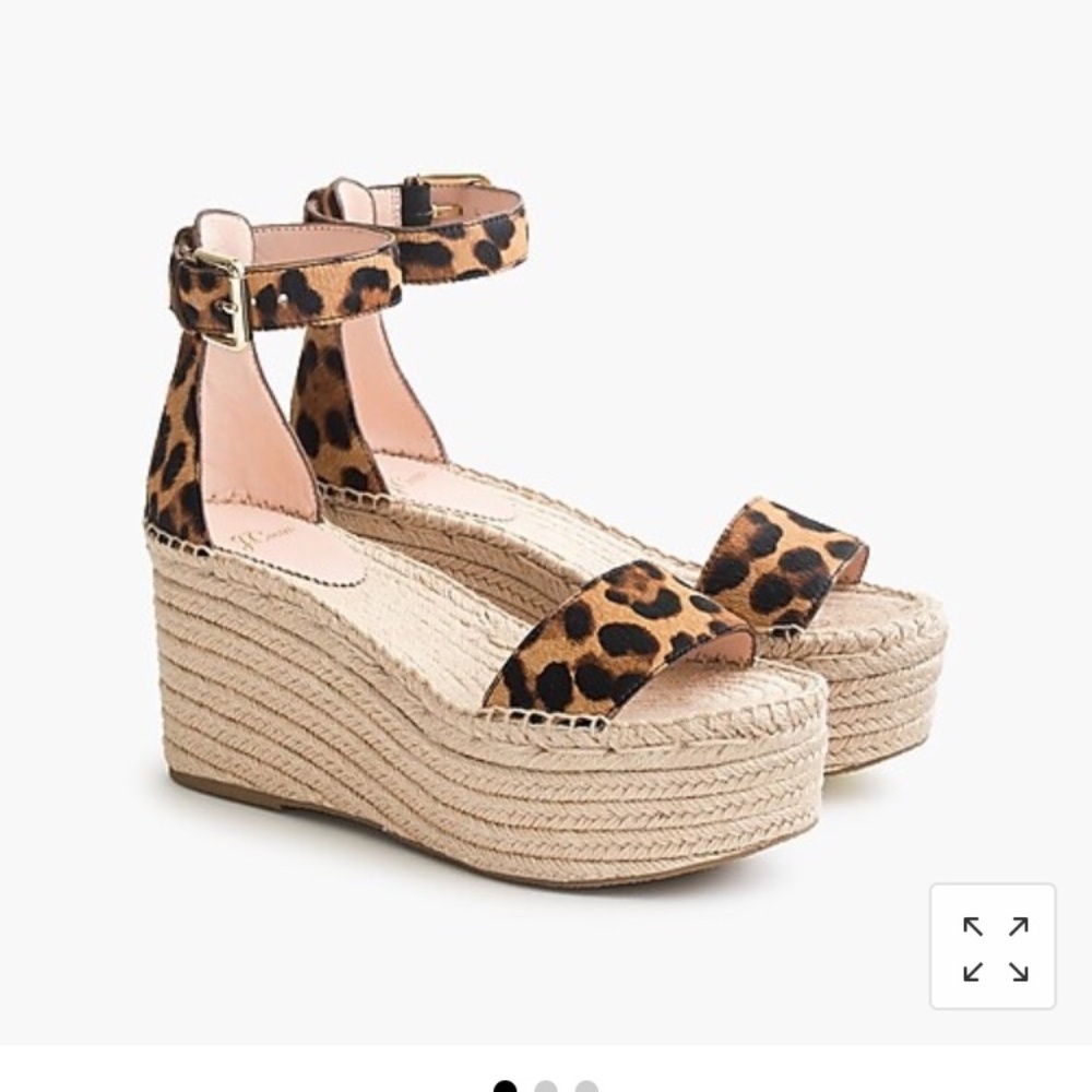 Leopard calf hair wedge sandals